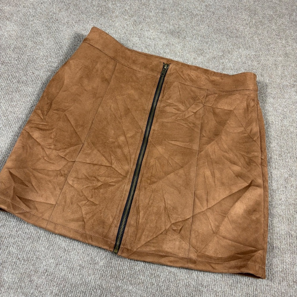 Hyfve Womens Faux Suede Zip Front Mini Skirt Cognac Brown Size Large 17G309